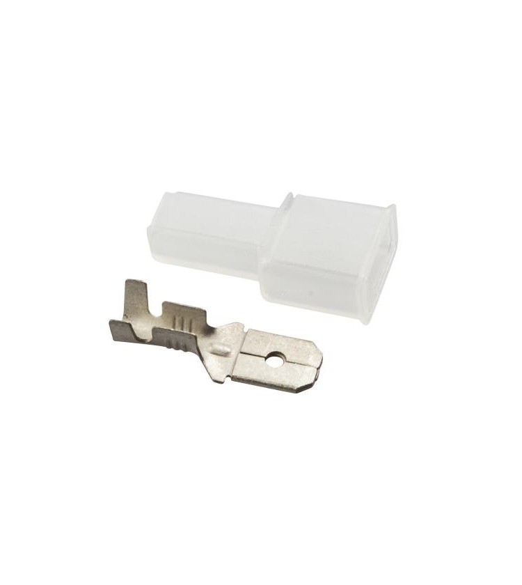 20 terminali “maschio” in ottone per cavi unipolari di sezione da 1 mm² a 2,5 mm². Dimensioni lamella: 0,8 mm x 6,3 mm. Co