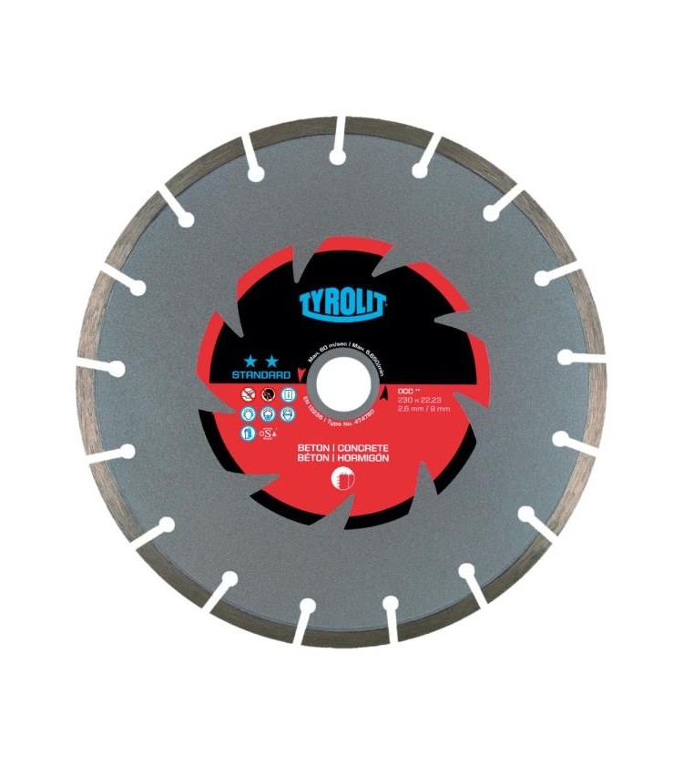 Materiali lavorabili: Calcestruzzo, calcestruzzo armato, prodotti di calcestruzzo, materiali duri, ecc. Altezza segmenti mm.9