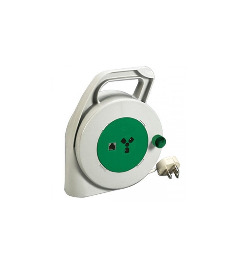 Avvolgicavo telefono con spina e presa tripolare + presa modulare PLUG 6/4 C.Avvolgicavo telefono con spina e presa tripolare + 