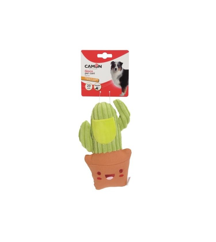 Simpatici e colorati giochi in tessuto per cani con le sembianze di 3 diversi soggetti come un uccellino, un cactus e una lampad