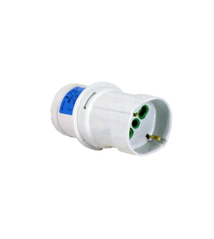 Spina 2P+T 16A CEE 220V a Presa 2P+T 16A 250V Ripasso/Schuko. IP44. Normativa CEI EN 50250. Particolarmente adatto per il campin