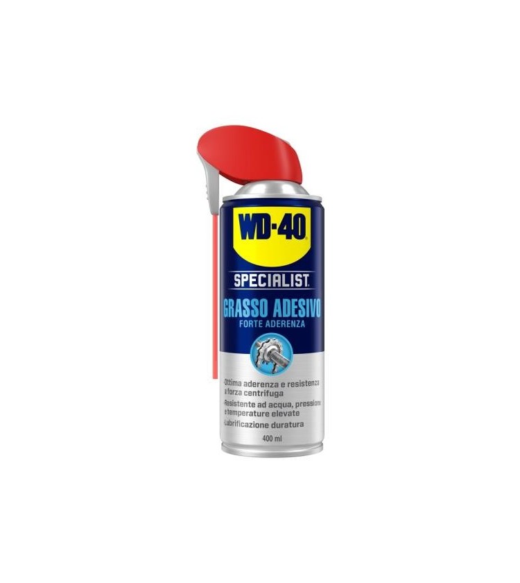 Il Grasso Adesivo WD-40 Specialist® aderisce fortemente resistendo alla centrifugazione, all’acqua, a carichi elevati e a tem