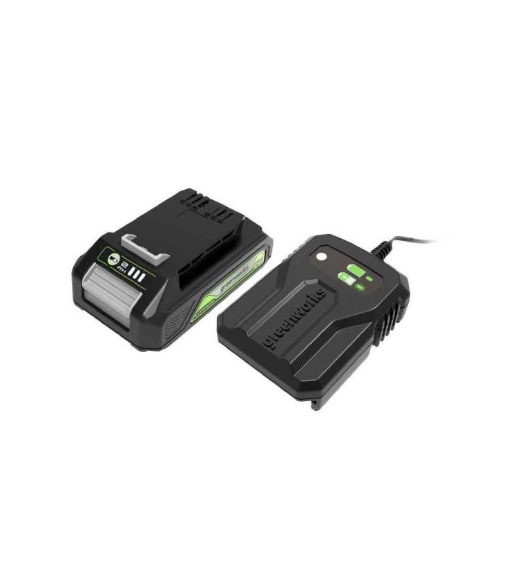 Batteria 2Ah e caricabatterie 0,5A inclusi. Lo starter kit DVT 24V alimenta tutti gli attrezzi elettrici e da giardino 24V DVT. 