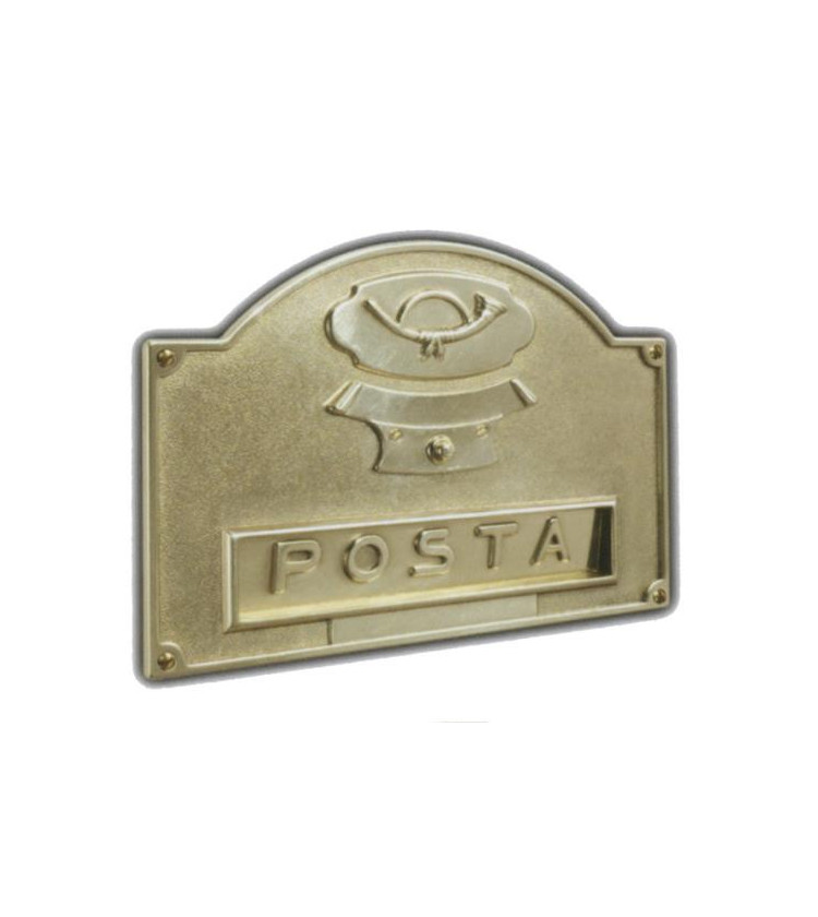 Placca buca lettere con pulsante per campanello realizzata in ottone di dimensioni 340 x 245 mm. Essendo bifacciale, l'inserimen