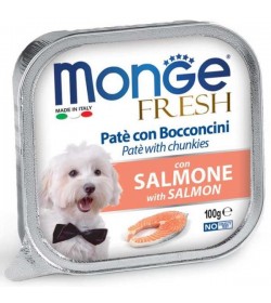 Delizioso paté con un cuore di prelibati bocconcini con salmone fresco selezionato per offrire ai nostri amici il benessere quo