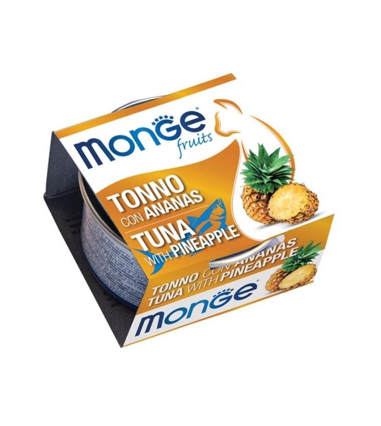 Monge Fruits Tonno con Ananas è un alimento complementare pensato per i gatti più raffinati ed esigenti che completa la gamma 