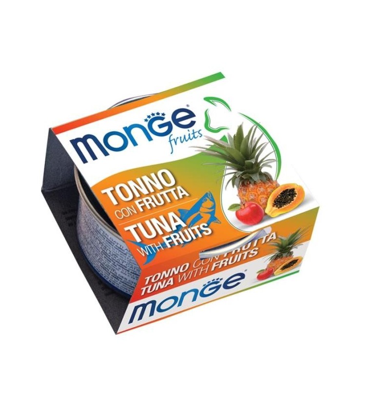 Monge Fruits Tonno con Frutta è un alimento complementare pensato per i gatti più raffinati ed esigenti che completa la gamma 