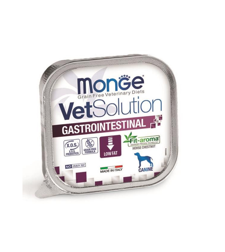 Monge VetSolution Gastrointestinal Canine Low Fat* è un alimento dietetico completo per cani formulato per la riduzione dei dis