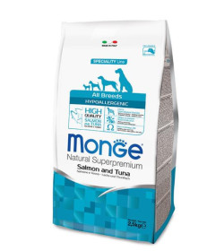 Le crocchette Monge Natural Superpremium Speciality Line Hypoallergenic con Salmone e Tonno sono un alimento completo e bilancia