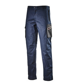 Pantalone cargo in cotone canvas elasticizzato, tasca laterale zippata con dettaglio termonastrato rosso e tasche mani zippate i