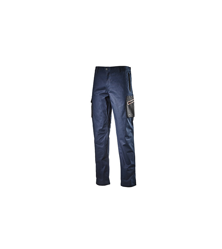 Pantalone cargo in cotone canvas elasticizzato, tasca laterale zippata con dettaglio termonastrato rosso e tasche mani zippate i