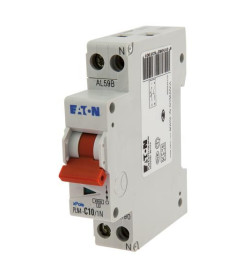 Interruttore magnetotermico 10 A 1P+N 230 V~, potere di interruzione 4,5 KA, ingombro 1 modulo DIN. Colore: grigio. Adatto per p