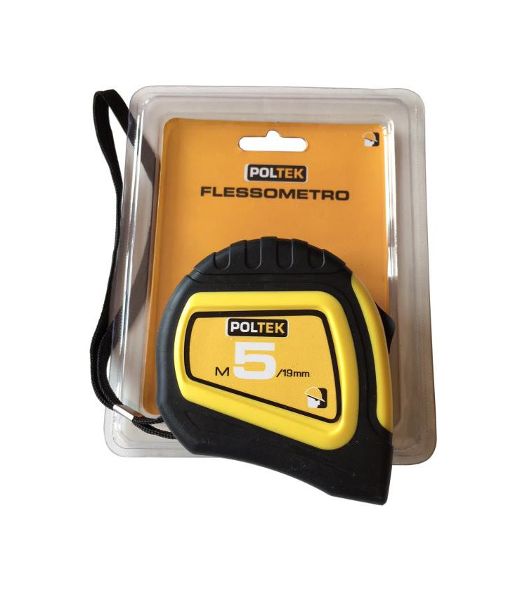 Flessometro professionale con robusto ed ergonomico corpo in materiale bi-componente: ABS giallo e gomma nera. Doppio stop del n