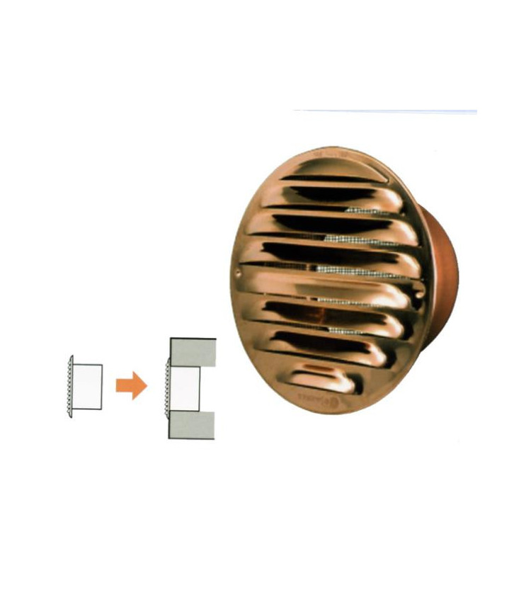 Griglia circolare da incasso in rame, con rete. Fornita con pellicola trasparente antigraffio.