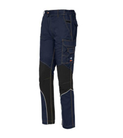 Pantalone tecnico con inserti in tessuto antiabrasione e piping riflettente. Possibilità di regolazione in lunghezza e larghezz