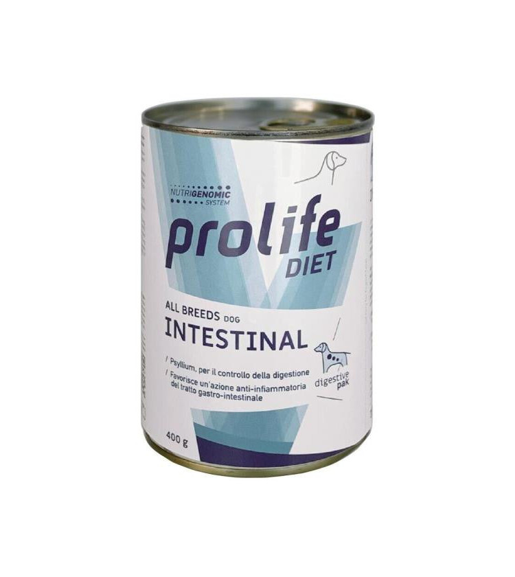 Prolife Intestinal wet è l'alimento completo dietetico specifico per il cane che presenta patologie gastrointestinali. Grazie a