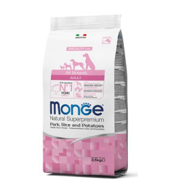 Le crocchette Monge Natural Superpremium Speciality Line Adult con Maiale, Riso e Patate sono un alimento completo e bilanciato 