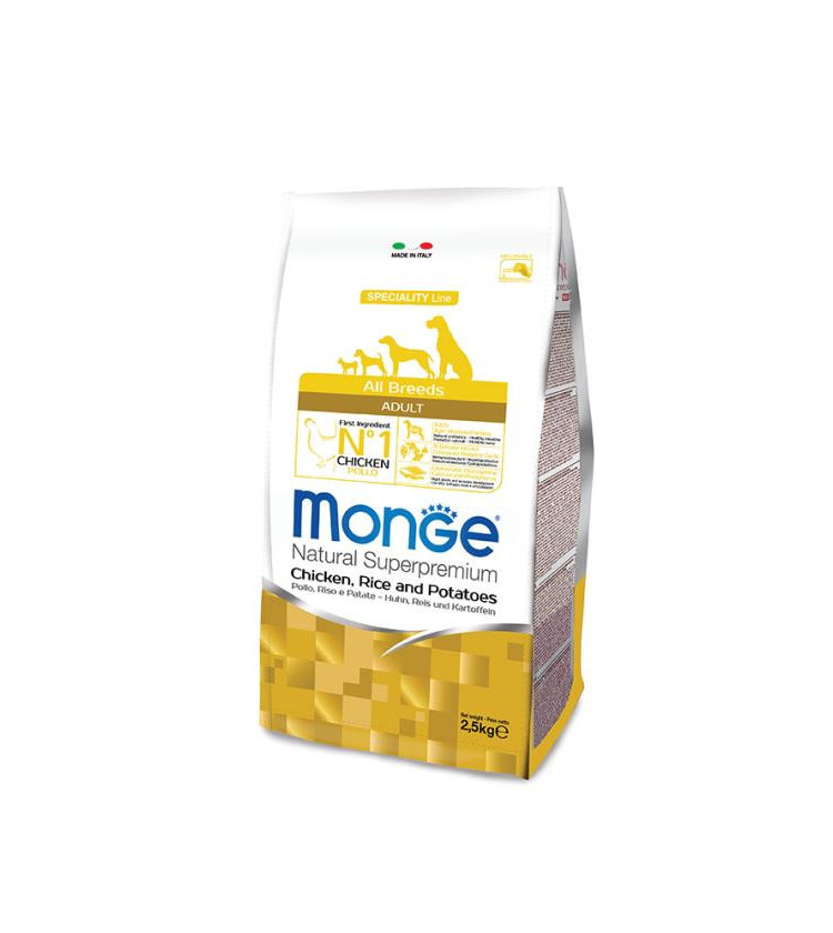 Le crocchette Monge Natural Superpremium Speciality Line Adult con Pollo, Riso e Patate sono un alimento completo e bilanciato p