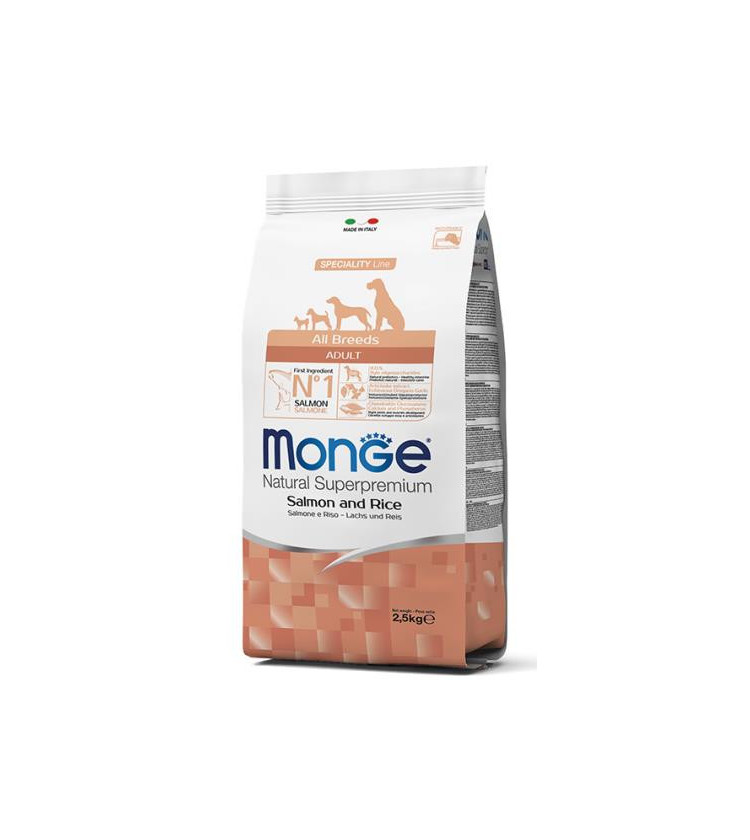 Le crocchette Monge Natural Superpremium Speciality Line Adult con Salmone e Riso sono un alimento completo e bilanciato per can