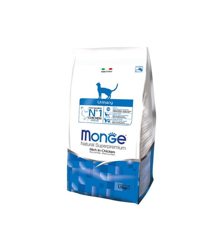 Monge Natural Superpremium Urinary Feline Ricco di Pollo è un alimento dietetico completo formulato per la riduzione delle reci