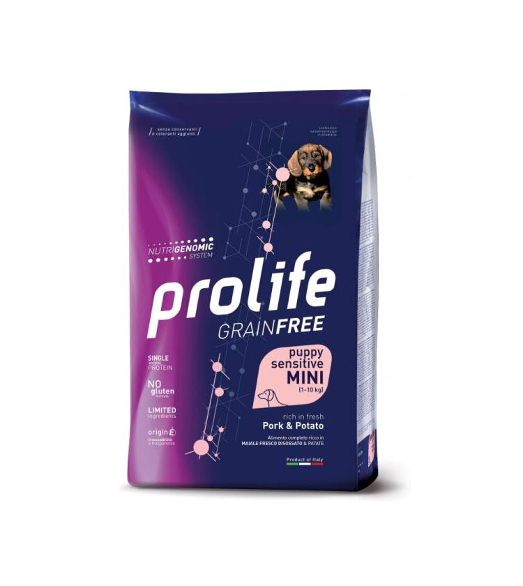 Prolife Sensitive Mini Pork & Potato della linea Grain Free è un alimento completo privo di cereali formulato per soddisfare le