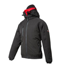 Giubbetto softshell imbottito impermeabile e traspirante, con quattro tasche esterne con cerniere stagne e due interne, cappucci