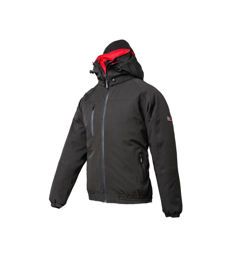 Giubbetto softshell imbottito impermeabile e traspirante, con quattro tasche esterne con cerniere stagne e due interne, cappucci