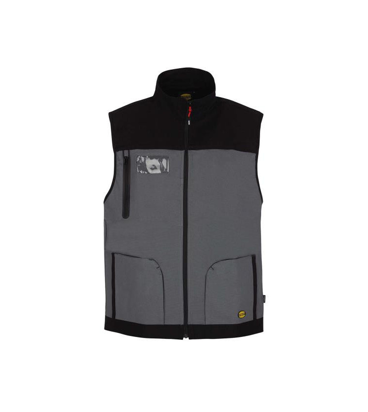 Gilet multitasca in cotone canvas elasticizzato, portabadge in pvc sul petto, lato cuore libero per personalizzazione e comoda t