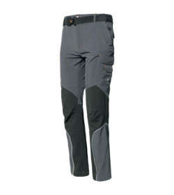 Pantalone estivo in leggerissimo tessuto softshell con contrasti in simil cordura fornito di 6 tasche, più una tasca porta cell