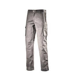 Pantalone cargo in cotone canvas elasticizzato, tasca laterale zippata con dettaglio termonastrato rosso e tasche mani zippate i