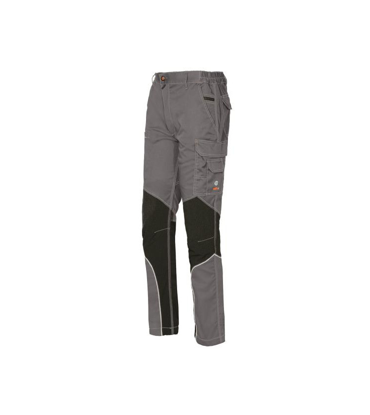 Pantalone tecnico con inserti in tessuto antiabrasione e piping riflettente. Possibilità di regolazione in lunghezza e larghezz