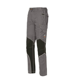 Pantalone tecnico con inserti in tessuto antiabrasione e piping riflettente. Possibilità di regolazione in lunghezza e larghezz