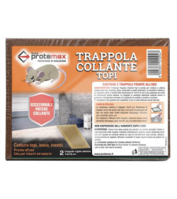 Caratteristiche: contiene 2 tavole rigide in faesite 19×28 cm pre-spalmate di colla ad alto potere adesivante per topi e ratti.