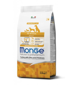 Monge Natural Superpremium All breeds Adult Monoprotein* Tacchino con Riso e Patate è un alimento completo per cani adulti di t