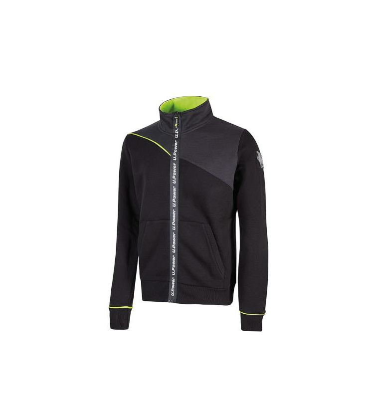 Felpa senza cappuccio con cerniera centrale impermeabile arricchita da serigrafia “U-Power". Felpa full-zip con polsini e fond