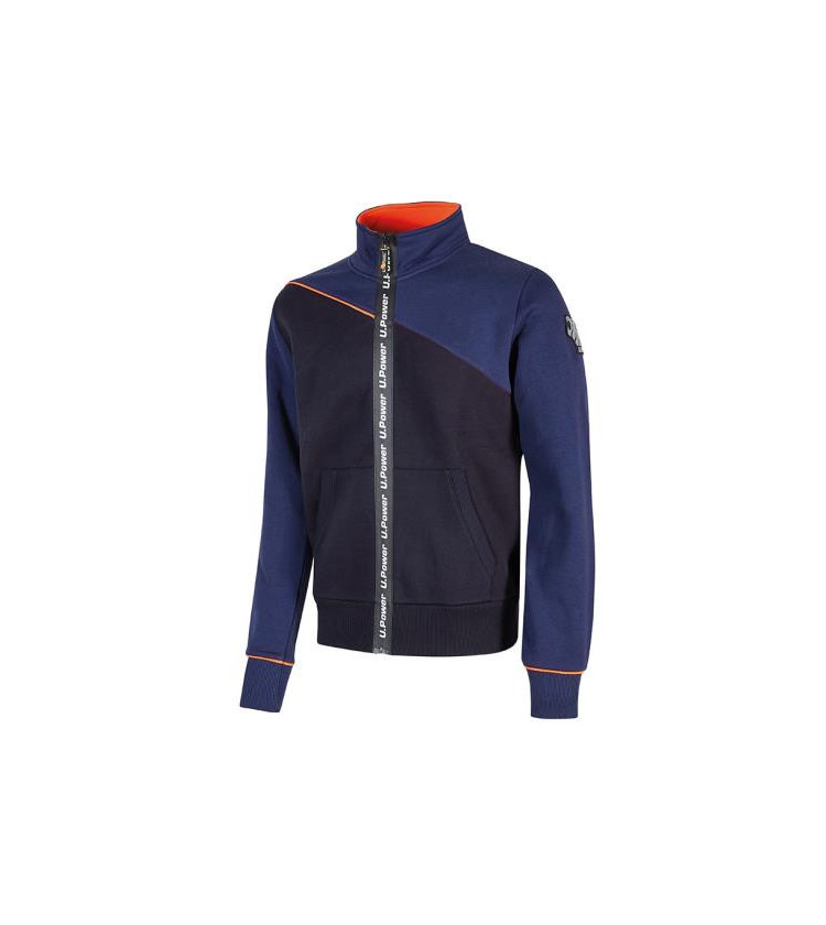 Felpa senza cappuccio con cerniera centrale impermeabile arricchita da serigrafia “U-Power". Felpa full-zip con polsini e fond