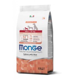 Monge Natural Superpremium Mini Puppy and Junior Monoprotein* Salmone con Riso è un alimento completo per cani cuccioli di tagl